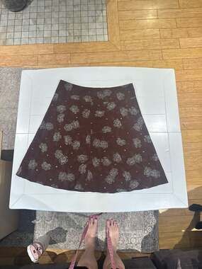 Dressbarn Woman Brown Floral Embroidered Sequin A-Line Skirt Size 14
